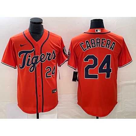 Men's Detroit Tigers #24 Miguel Cabrera Orange Cool Base Stitched Baseball Jersey