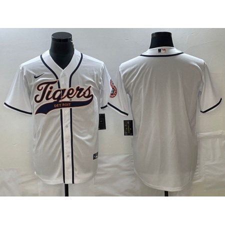 Men's Detroit Tigers Blank White Cool Base Stitched Baseball Jersey