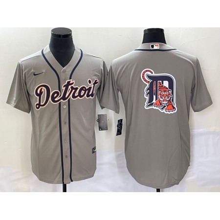 Men's Detroit Tigers Grey Team Big Logo Cool Base Stitched Jersey