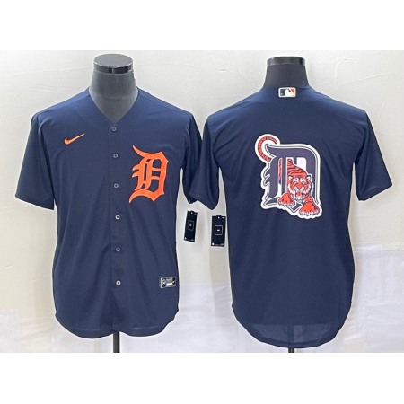 Men's Detroit Tigers Navy/Orange Team Big Logo Cool Base Stitched Jersey