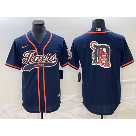 Men's Detroit Tigers Navy Team Big Logo Cool Base Stitched Baseball Jersey