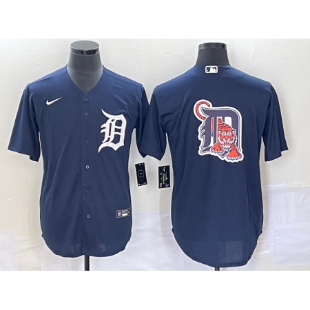 Men's Detroit Tigers Navy Team Big Logo Cool Base Stitched Jersey