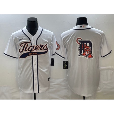 Men's Detroit Tigers White Team Big Logo Cool Base Stitched Jersey