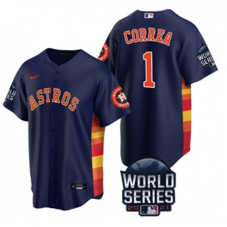 Men's Houston Astros #1 Carlos Correa 2021 Navy World Series Cool Base Stitched Baseball Jersey