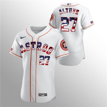 Men's Houston Astros #27 Jose Altuve White 2020 Stars & Stripes Flex Base Stitched Jersey
