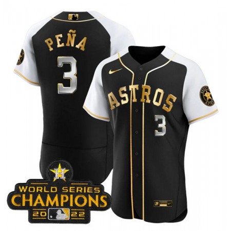 Men's Houston Astros #3 Jeremy Pena 2023 Black Gold Alternate Flex Base Stitched Baseball Jersey