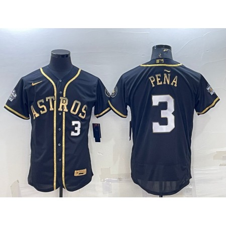 Men's Houston Astros #3 Jeremy Pena Black Gold 2022 World Series Flex Base Stitched Jersey