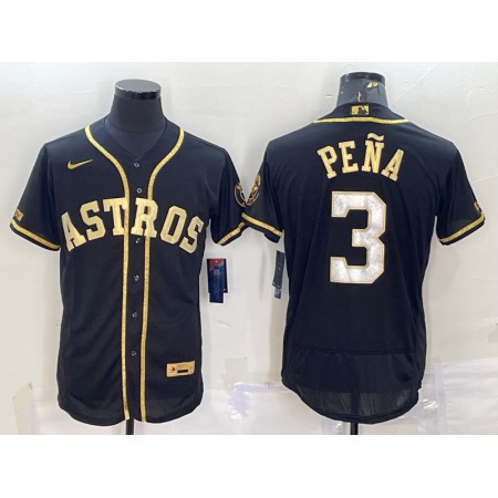 Men's Houston Astros #3 Jeremy Pena Black Gold Flex Base Stitched Jersey