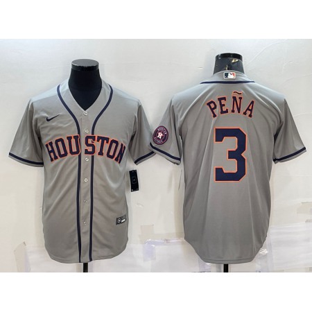 Men's Houston Astros #3 Jeremy Pena Grey With Patch Cool Base Stitched Jersey