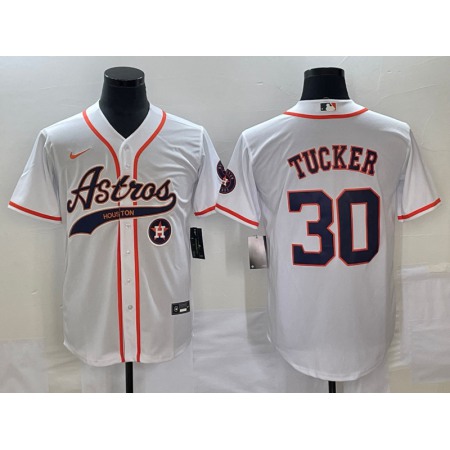 Men's Houston Astros #30 Kyle Tucker White With Patch Cool Base Stitched Baseball Jersey