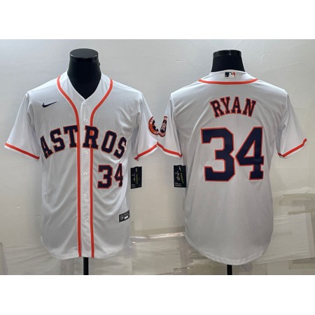 Men's Houston Astros #34 Nolan Ryan White With Patch Cool Base Stitched Jersey