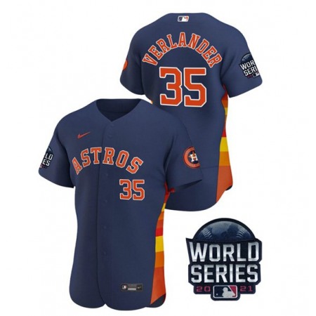 Men's Houston Astros #35 Justin Verlander 2021 Navy World Series Flex Base Stitched Baseball Jersey