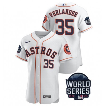 Men's Houston Astros #35 Justin Verlander 2021 White World Series Flex Base Stitched Baseball Jersey