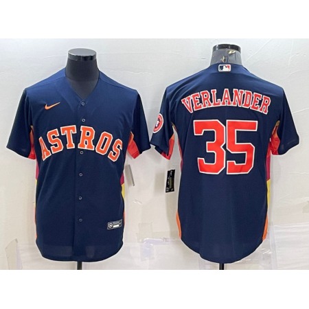 Men's Houston Astros #35 Justin Verlander Navy With Patch Cool Base Stitched Jersey
