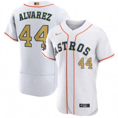 Men's Houston Astros #44 Yordan Alvarez White 2023 Gold Collection With World Serise Champions Patch Stitched Baseball Jersey