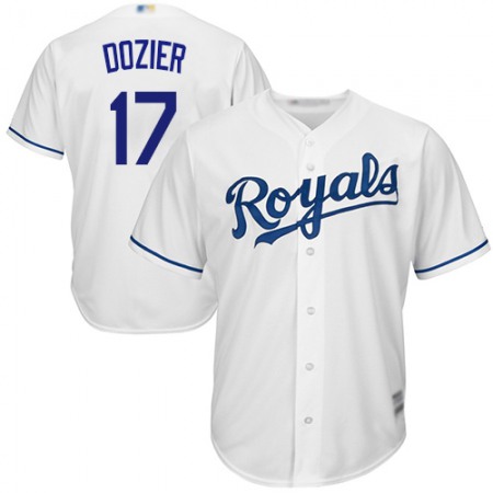 Men's Kansas City Royals #17 Hunter Dozier White Cool Base Stitched MLB Jersey