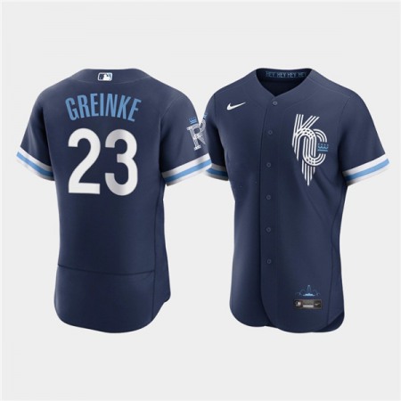 Men's Kansas City Royals #23 Zack Greinke 2022 Navy City Connect Flex Base Stitched MLB Jersey