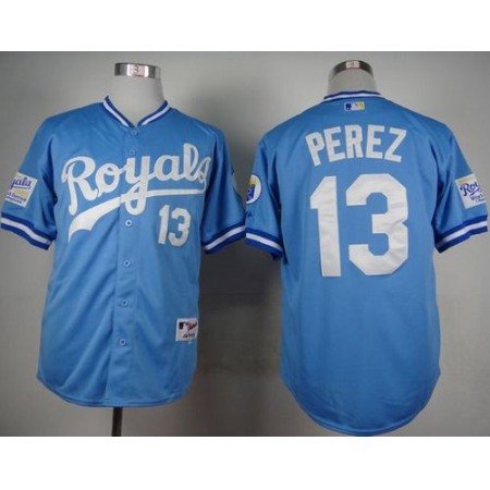 Royals #13 Salvador Perez Light Blue 1985 Turn Back The Clock Stitched MLB Jersey