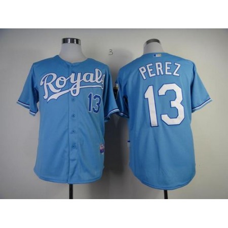 Royals #13 Salvador Perez Light Blue Cool Base Stitched MLB Jersey