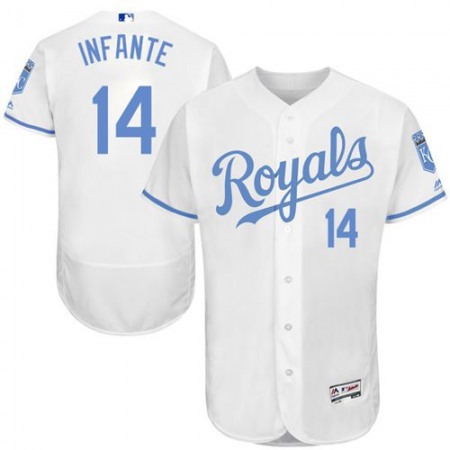 Royals #14 Omar infante White Flexbase Authentic Collection 2016 Father's Day Stitched MLB Jersey