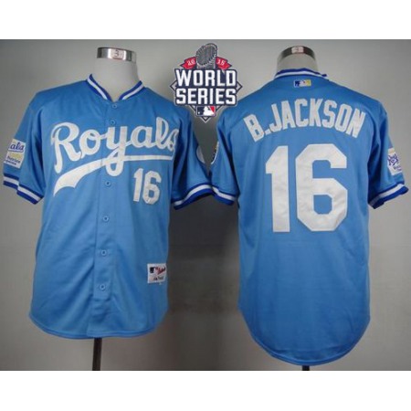 Royals #16 Bo Jackson Light Blue 1985 Turn Back The Clock W/2015 World Series Patch Stitched MLB Jersey