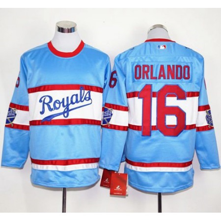 Royals #16 Paulo Orlando Light Blue Long Sleeve Stitched MLB Jersey