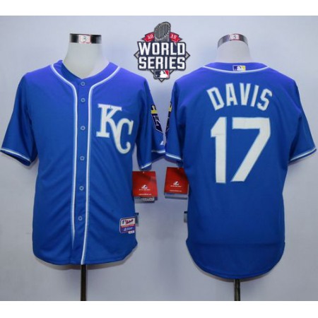 Royals #17 Wade Davis Blue Alternate 2 Cool Base W/2015 World Series Patch Stitched MLB Jersey