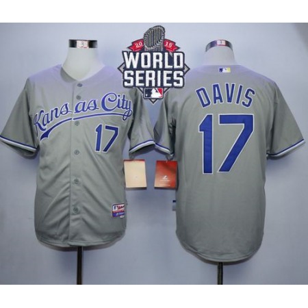 Royals #17 Wade Davis Grey Cool Base W/2015 World Series Patch Stitched MLB Jersey