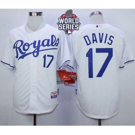 Royals #17 Wade Davis White Cool Base W/2015 World Series Patch Stitched MLB Jersey