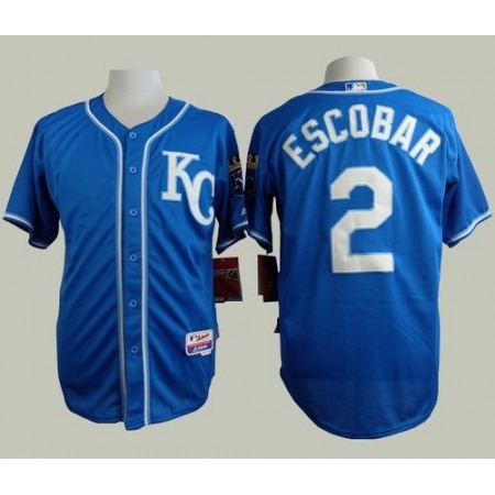 Royals #2 Alcides Escobar Blue Alternate 2 Cool Base Stitched MLB Jersey