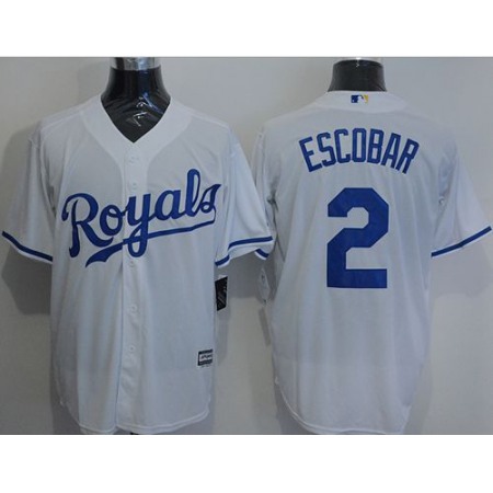 Royals #2 Alcides Escobar White New Cool Base Stitched MLB Jersey