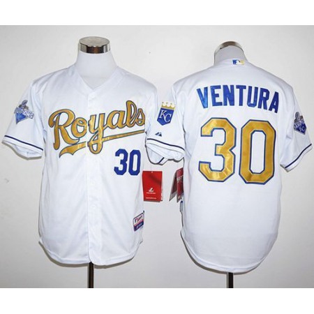 Royals #30 Yordano Ventura White 2015 World Series Champions Gold Program Stitched MLB Jersey