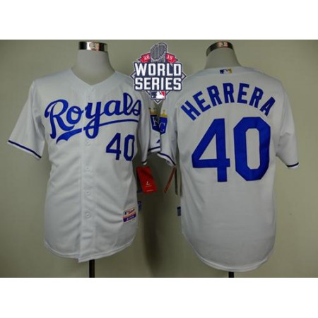 Royals #40 Kelvin Herrera White Cool Base W/2015 World Series Patch Stitched MLB Jersey