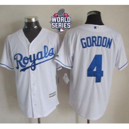 Royals #4 Alex Gordon White New Cool Base W/2015 World Series Patch Stitched MLB Jersey