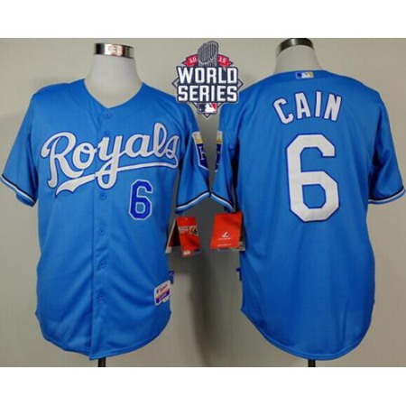 Royals #6 Lorenzo Cain Light Blue Alternate Cool Base W/2015 World Series Patch Stitched MLB Jersey