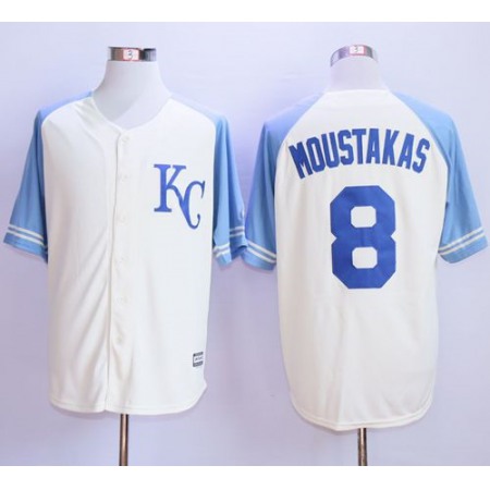 Royals #8 Mike Moustakas Cream Exclusive Vintage Stitched MLB Jersey