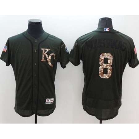 Royals #8 Mike Moustakas Green Flexbase Authentic Collection Salute to Service Stitched MLB Jersey
