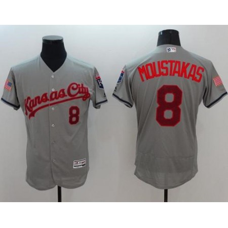 Royals #8 Mike Moustakas Grey Fashion Stars & Stripes Flexbase Authentic Stitched MLB Jersey