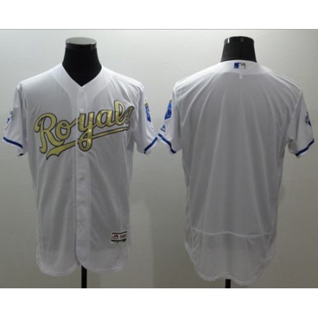 Royals Blank White FlexBase Authentic 2015 World Series Champions Gold Program Stitched MLB Jersey