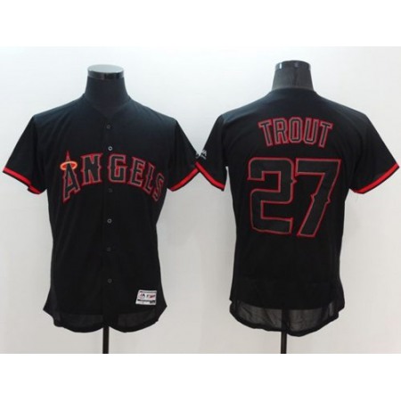 Angels of Anaheim #27 Mike Trout Black Fashion Flexbase Authentic Collection Stitched MLB Jersey