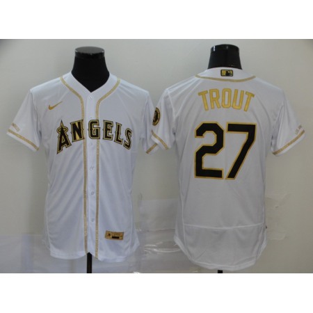 Men's Los Angeles Angels #27 Mike Trout 2020 White Golden Flex Base Stitched MLB Jersey