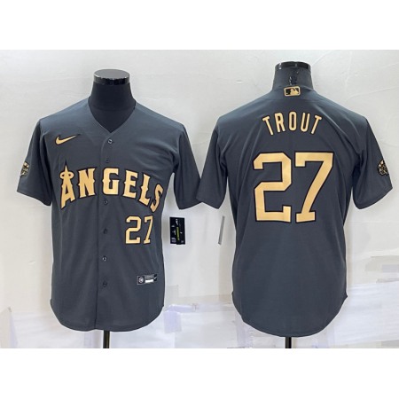 Men's Los Angeles Angels #27 Mike Trout 2022 All-star Charcoal Cool Base Stitched Jersey