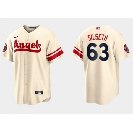 Men's Los Angeles Angels #63 Chase Silseth Cream City Connect Cool Base Stitched Jersey