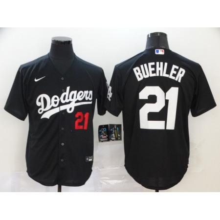 Men's Los Angeles Dodgers #21 Walker Buehler Black Cool Base Stitched MLB Jersey