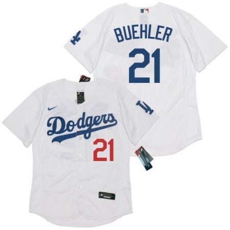 Men's Los Angeles Dodgers #21 Walker Buehler White Cool Base Stitched Jersey
