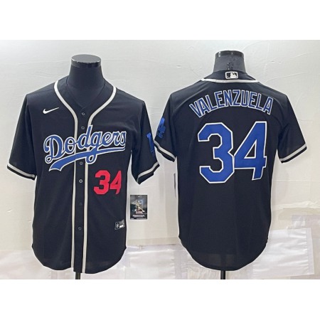 Men's Los Angeles Dodgers #34 Toro Valenzuela Black Cool Base Stitched Baseball Jersey