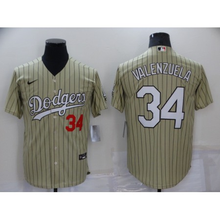 Men's Los Angeles Dodgers #34 Toro Valenzuela Cream Cool Base Stitched Jersey