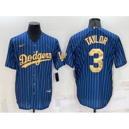 Men's Los Angeles Dodgers #3 Chris Taylor Navy Gold Cool Base Stitched Baseball Jersey