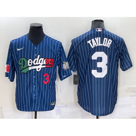 Men's Los Angeles Dodgers #3 Chris Taylor Navy Mexico World Series Cool Base Stitched Baseball Jersey