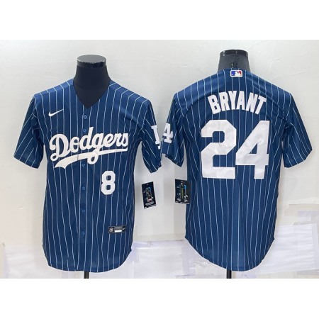 Men's Los Angeles Dodgers Front #8 Back #24 Kobe Bryant Navy Cool Base Stitched Jersey